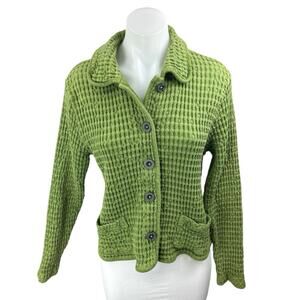Mod-O-Doc Women's Green Ribbed Knit Button Down Cardigan Sweater Top Size 2
